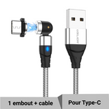 Cable USB gris avec embout magnétique rotatif type-C pour Android 