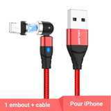 Cable USB rouge avec embout magnétique rotatif pour iPhone 11