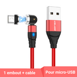 Cable USB rouge avec embout magnétique rotatif micro-USB pour Android 