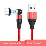 Cable USB rouge avec embout magnétique rotatif type-C pour Android 