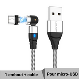 Cable USB gris avec embout magnétique rotatif micro-USB pour Android 