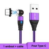 Cable USB avec embout magnétique rotatif Type-C pour Android