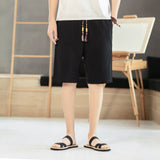 Men's Bermuda short linen fabric black