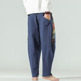 Pantalon lin-coton casual bleu homme