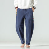 Men's casual blue linen-coton pants