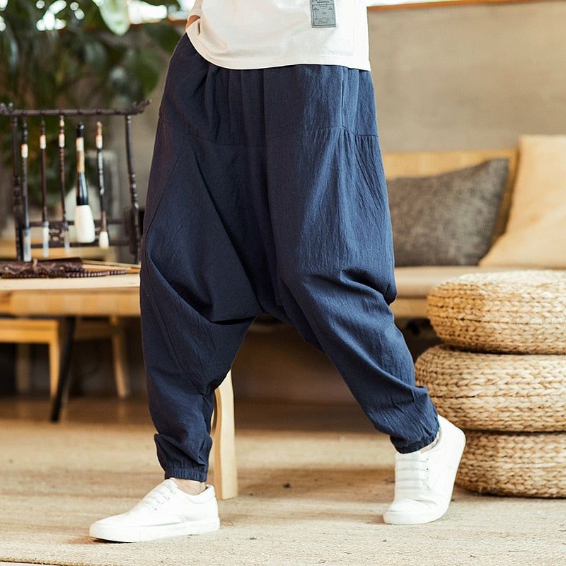 Men's cotton harem pants - linen