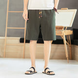 Men's Bermuda short linen fabric olive green