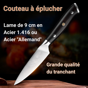 Couteau à éplucher en acier allemand manche en bois exotique lame de 9 cm