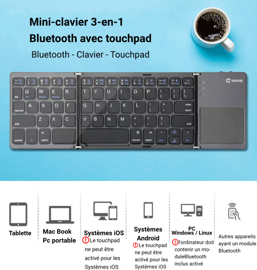 Mini-clavier QWERTY bluetooth portable et pliable compatible iOS/Andro –  KazaGoods-Home